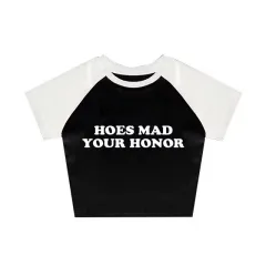 Sweet Cute Casual Letter Printed T-shirt Top Round Neck - Black And White 2 - View 1