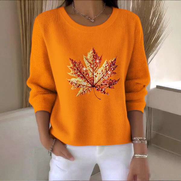 Womens Fashion 3D Digital-Print Crew-Neck Long-Sleeve Top