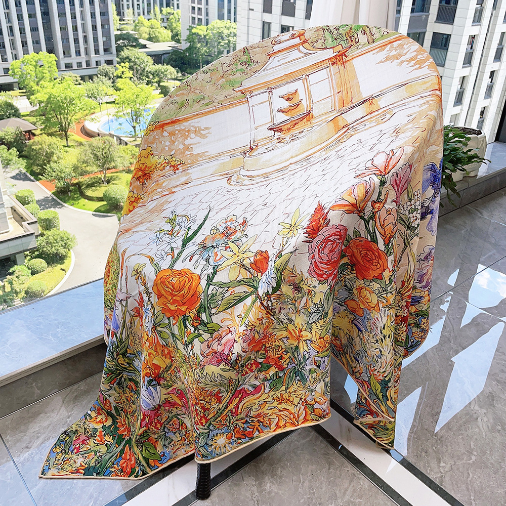 Elegant Back Garden Style Silk Wool Square Scarf