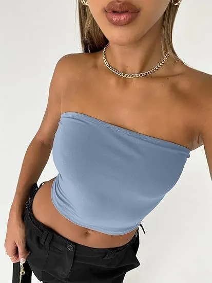 Casual Vest Slim fit Women's Tube Top Light Blue - Shop at LoveMi