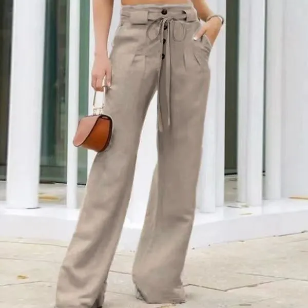 High waisted Pants Solid color Loose fitting Trousers Camel - Shop at LoveMi