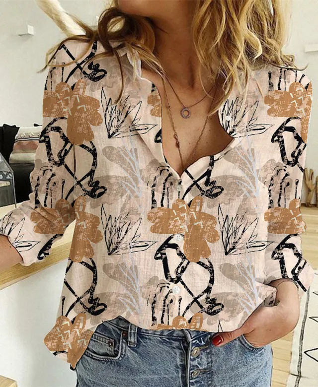 Women's Digital Printing Lapel Long Sleeve Shirt 5 Style S - Shop at LoveMi