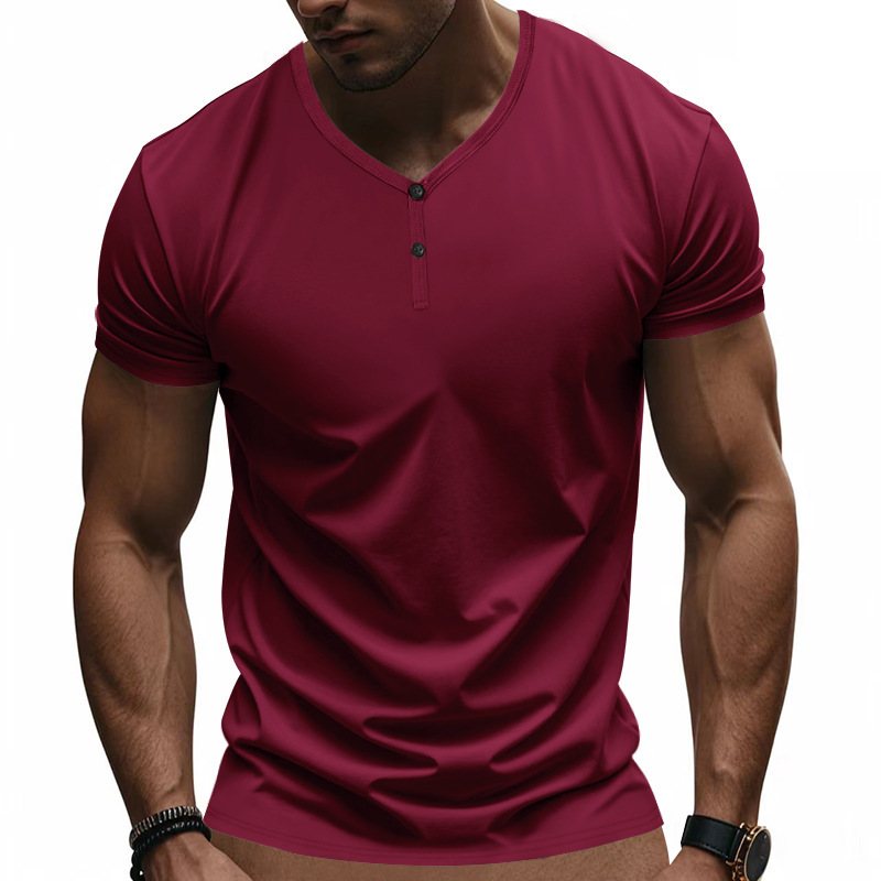 Retro Henry-Neck T-Shirt Loose Fit Stretchy Quick-Drying Breathable Short-Sleeved Summer Sports Top