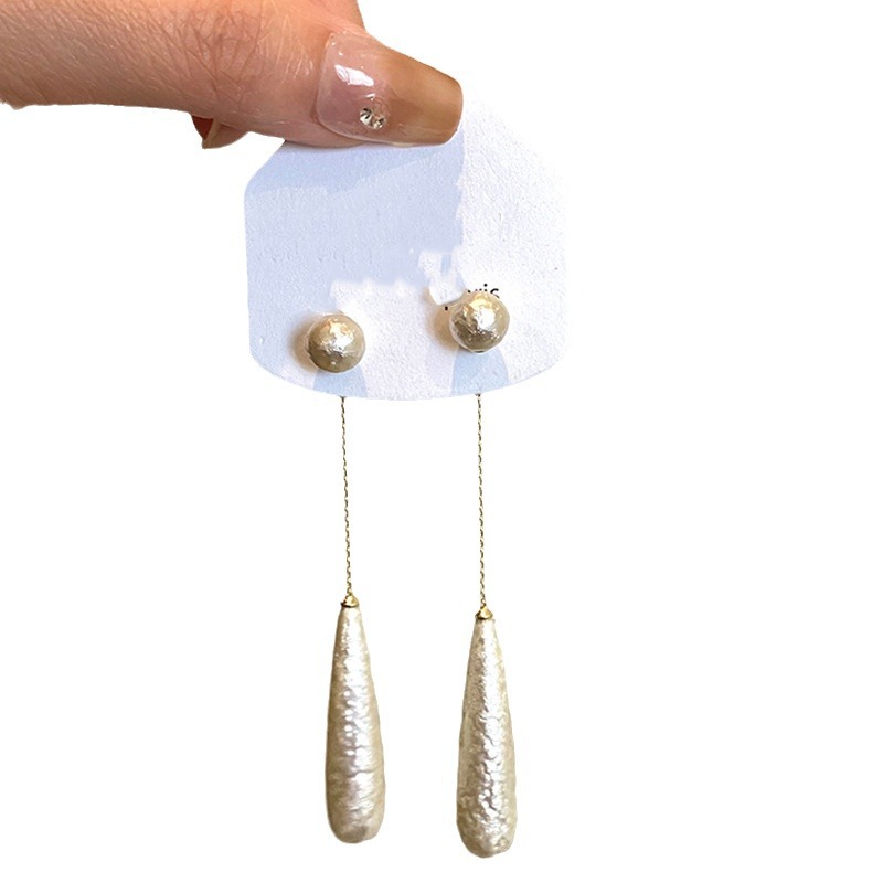 Silver Needle French Vintage Pearl Water Drop Earrings
