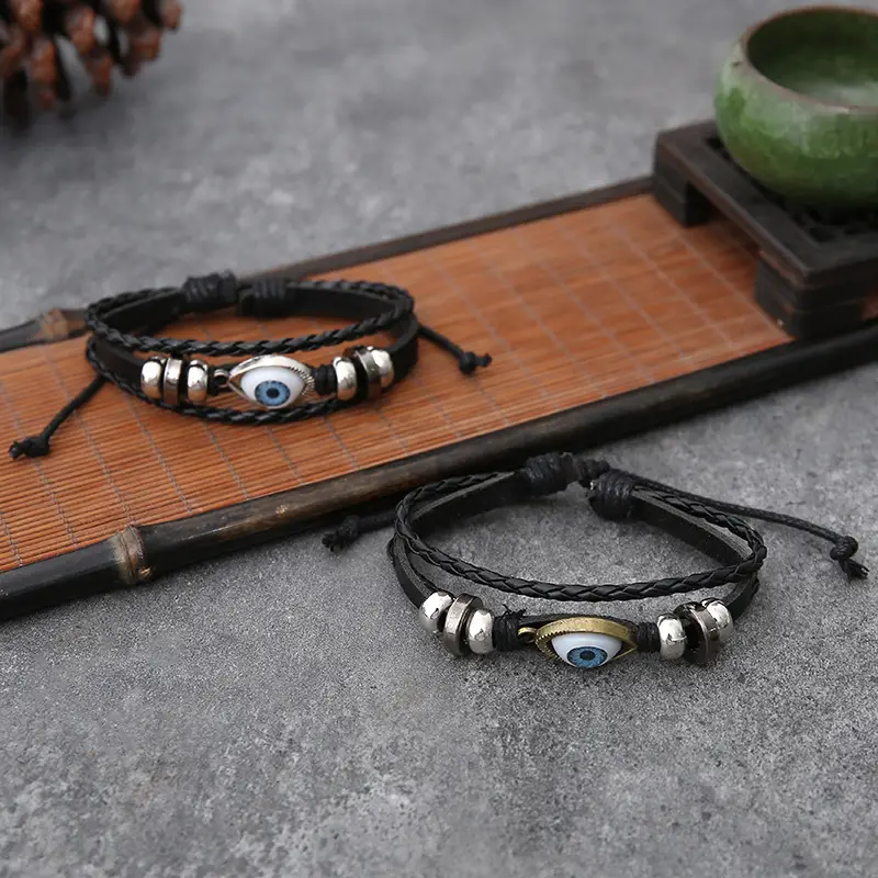 Personalized Bracelet Men's And Women's Suits Bracelet Alloy Woven Wax Rope Adjustable Leather Set Eyes