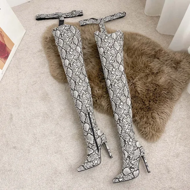 Stiletto Heel Pointed Toe Over the knee Pants Boots Snake Pattern 42 - Shop at LoveMi