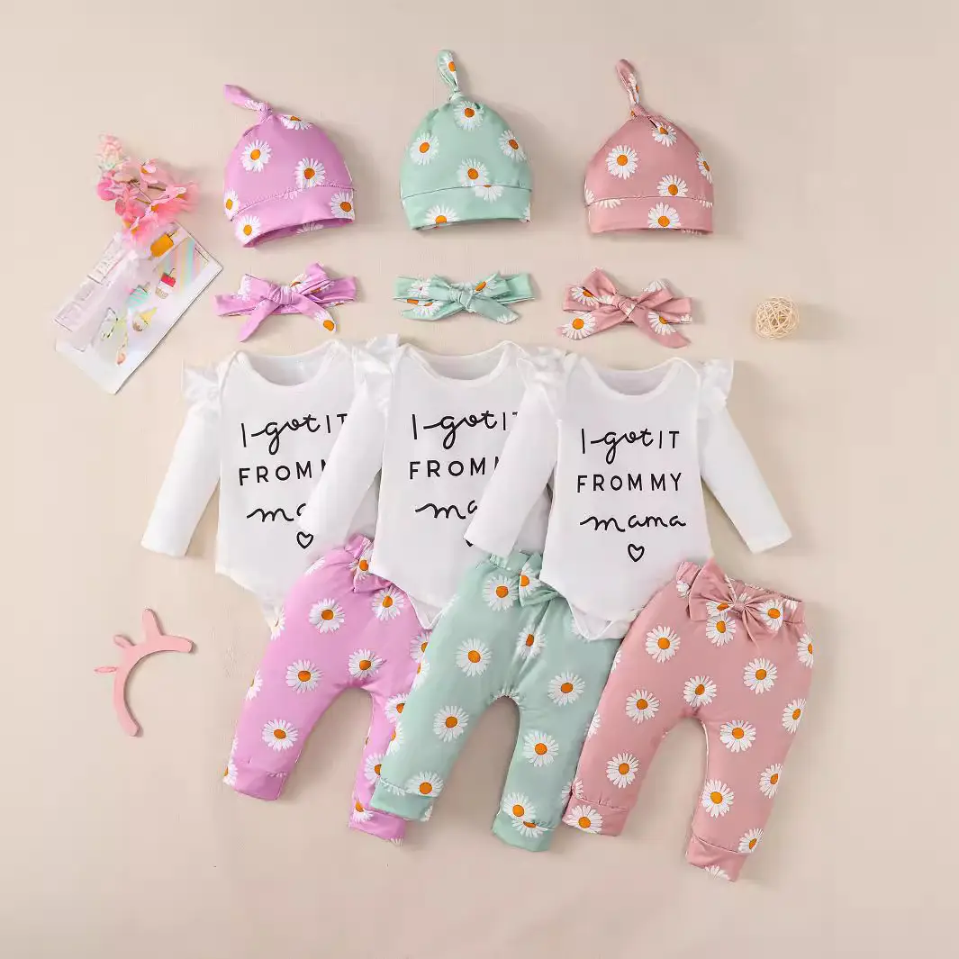 Baby Girl Cotton Romper 4-piece Set