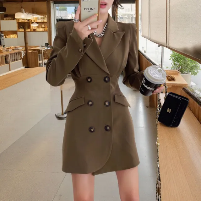 Temperament Waist tied Petite Long sleeve Blazer Dress Brown - Shop at LoveMi