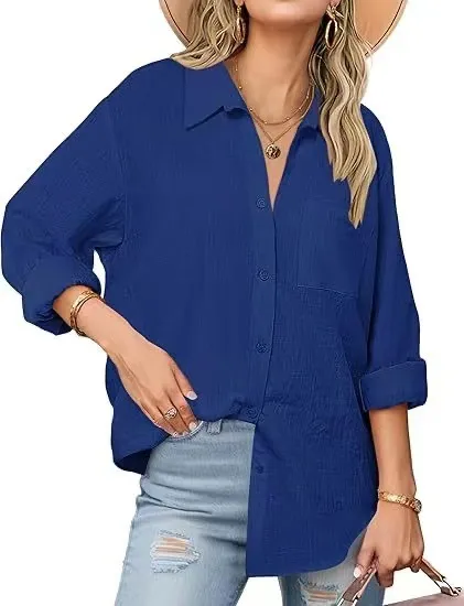 Casual Long sleeved Shirt For Women Blue - Shop at LoveMi
