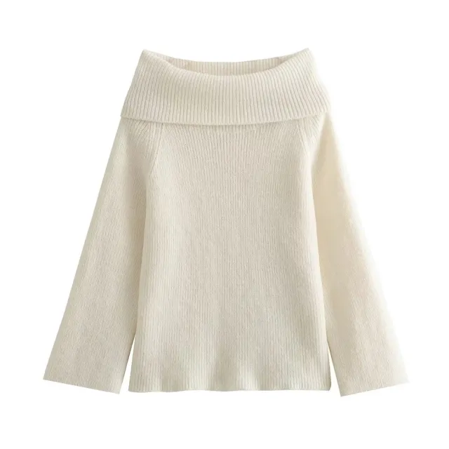 Women's Simple Graceful Off shoulder Long Sleeve Sweater Top White - Shop at LoveMi