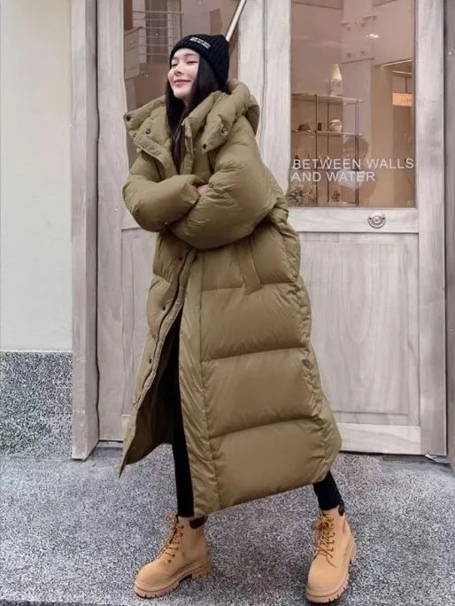 Women's Long Loose Overknee Cotton padded Jacket Khaki - Shop at LoveMi