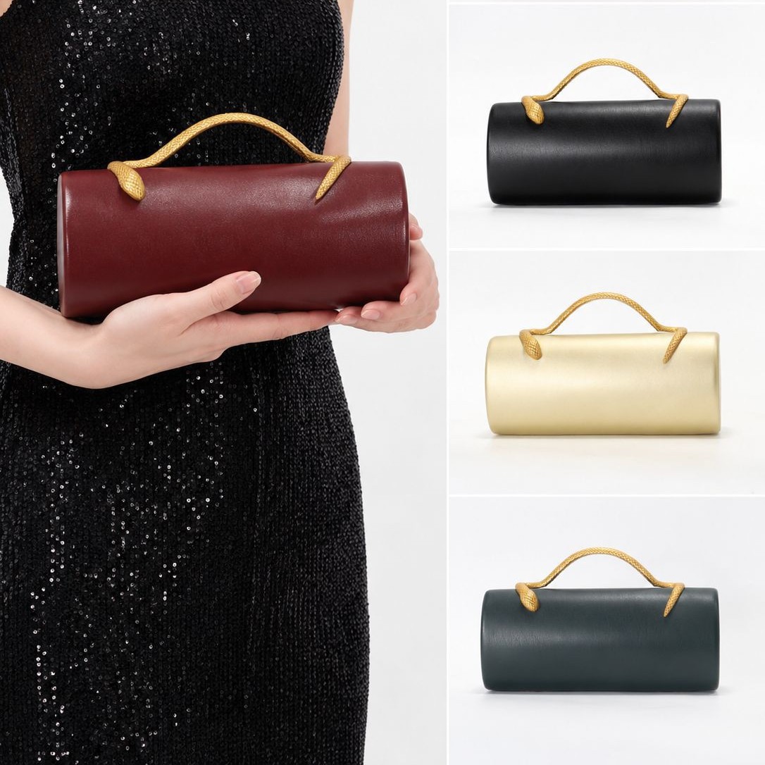 Womens Handbag PU Leather Light Luxury High-end Snake-pattern Metal Evening Bag
