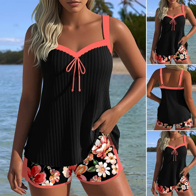 Shorts Sleeveless Printed Suit Beach Swimsuit Coral Red - Shop at LoveMi