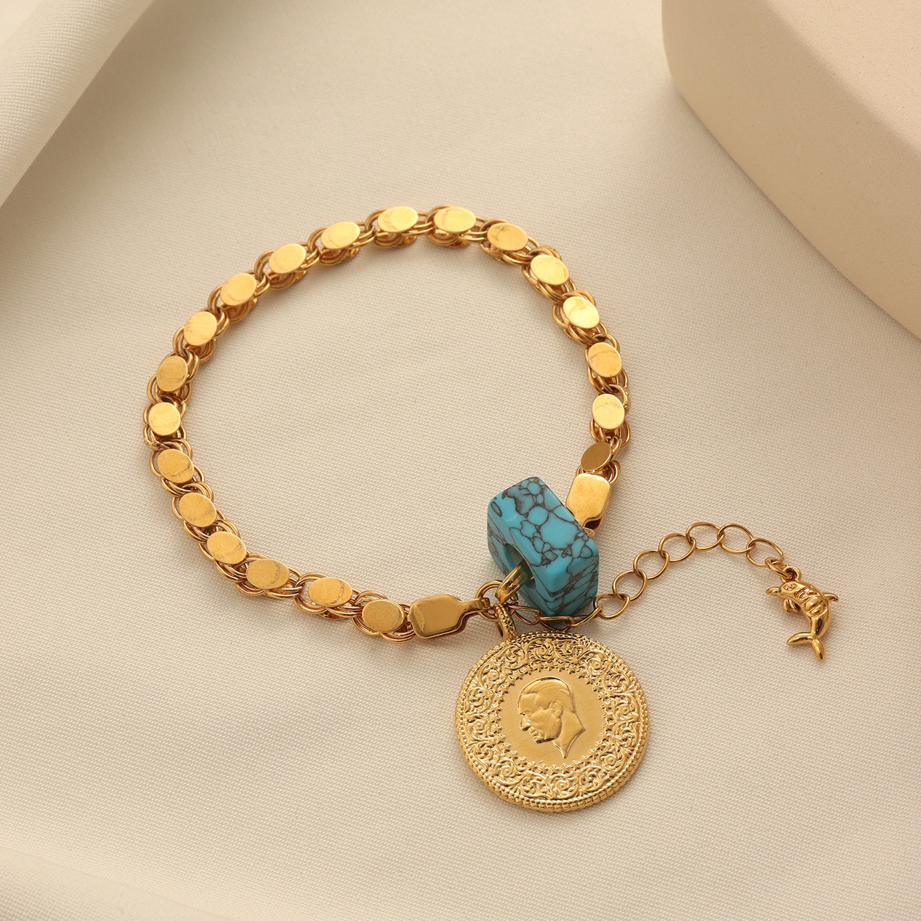 Handmade Chain Coin Badge Pendant Bracelet