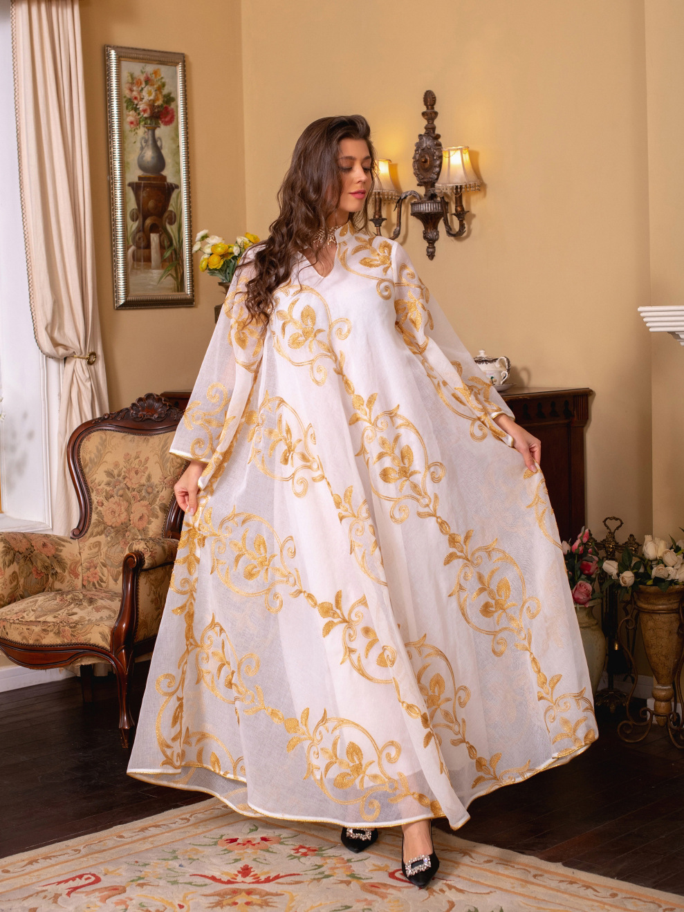 Arab Dubai Embroidered Mesh Dress European Muslim Party Dinner Fashion - Image 17