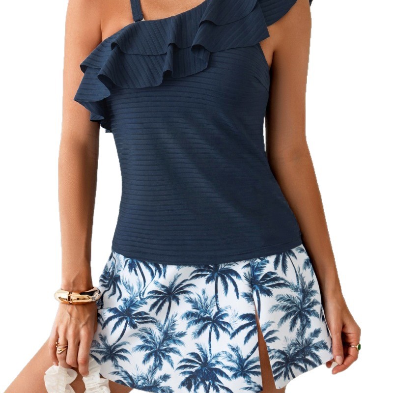 Strap One-shoulder Dress-style Swimsuit Set For Women
