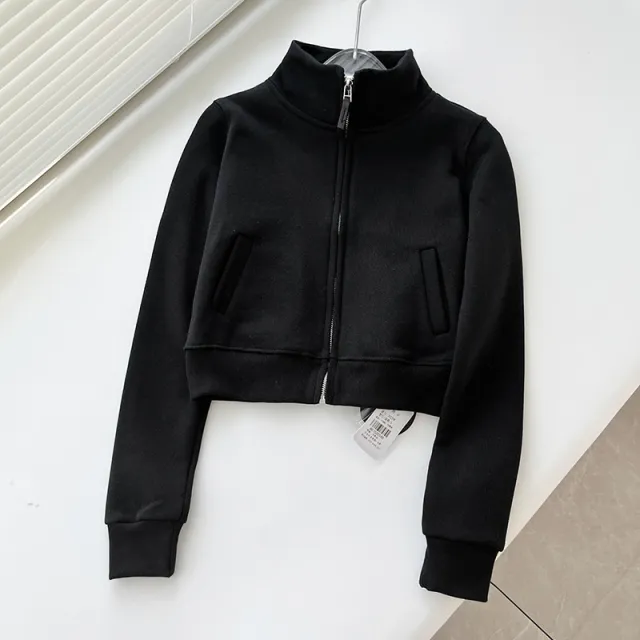 Autumn And Winter Leisure Shoulder Stand Collar Fleece Sweater Small Jacket Black - Shop at LoveMi