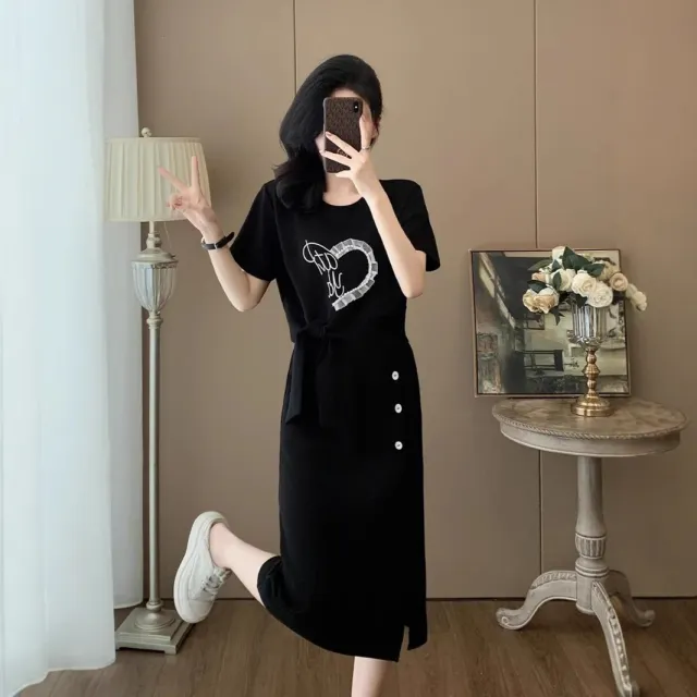 Women's Niche Design Sense Short Sleeve Skirt Two piece Set Black - Shop at LoveMi