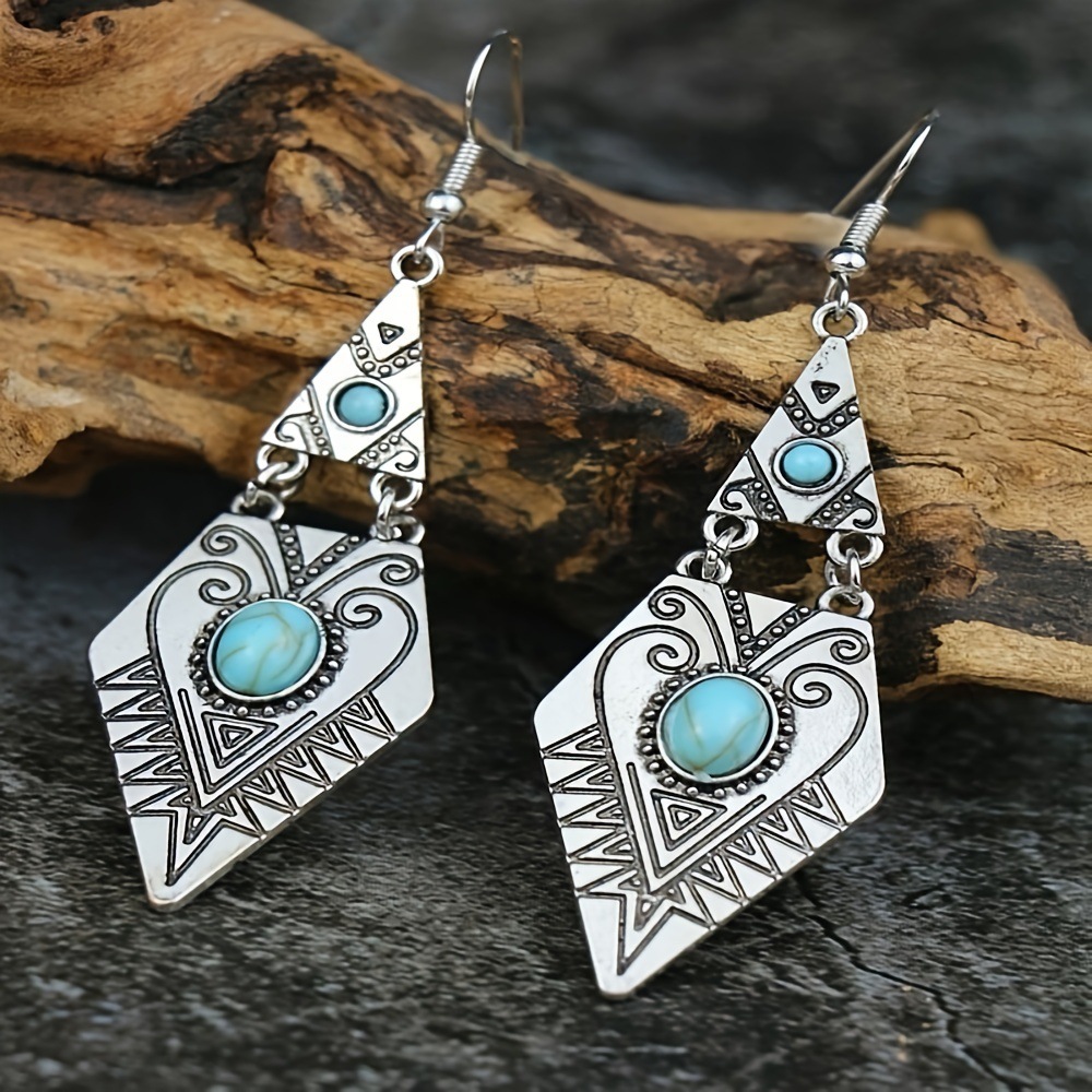 Bohemian Creative Geometric Rhombus Gemstone-Inlaid Alloy Earrings