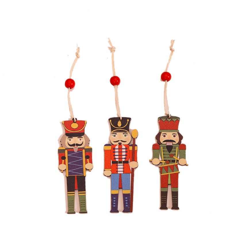 Christmas Decorations Creative Printing Cute Walnut Soldier Wooden Small Pendant Color Printing Christmas Tree Accessories