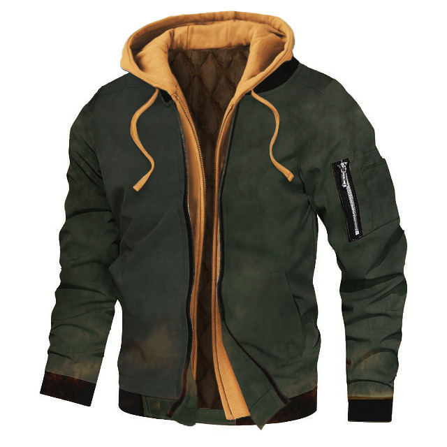 Autumn And Winter Thick Plus Size Men's Solid Color Hooded Jacket - Picture 5 of 24