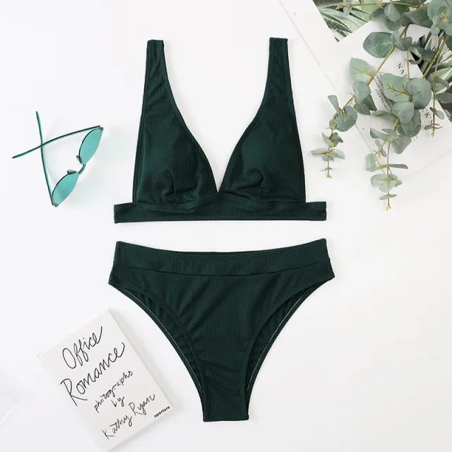 High Waisted Sexy Split Bikini Swimsuit Green - Shop at LoveMi