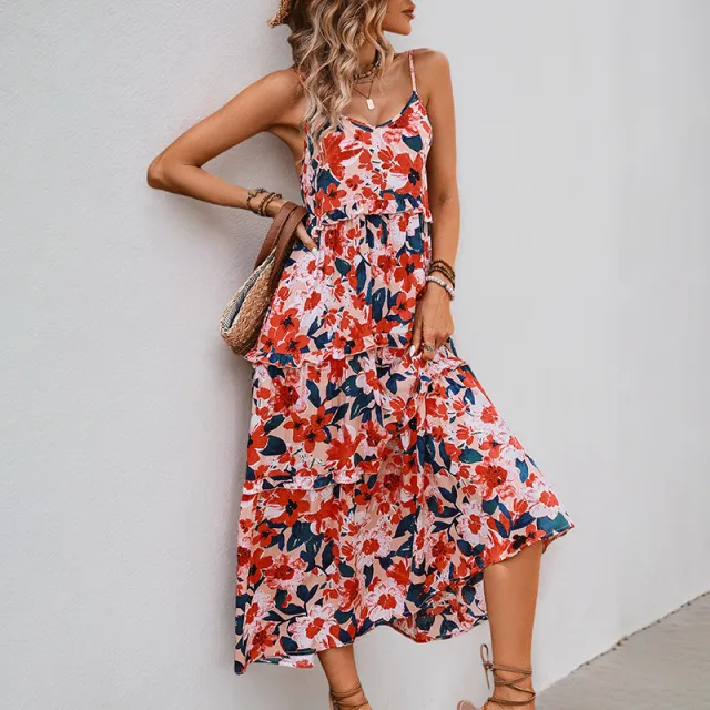 Holiday A Swing Spaghetti strap Floral Print Dress Orange - Shop at LoveMi