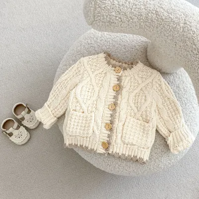 Girls' Fashion Personality Round Neck Knitted Coat