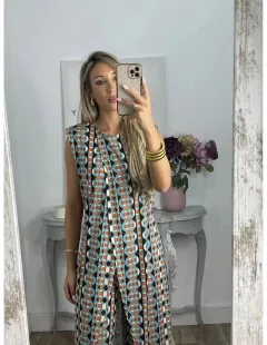 Women's Summer New Casual Sleeveless Loose Round Neck Trousers Two-piece Set - Grey Printing - View 1