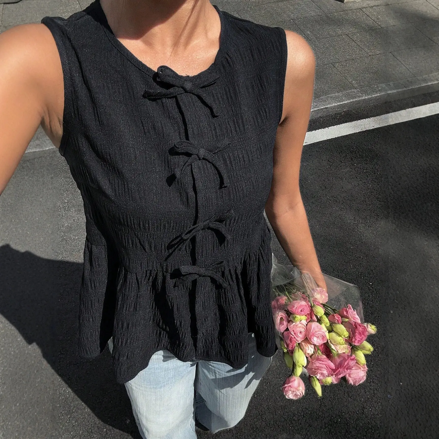 Womens Bow-Detailed Sleeveless Tank Top