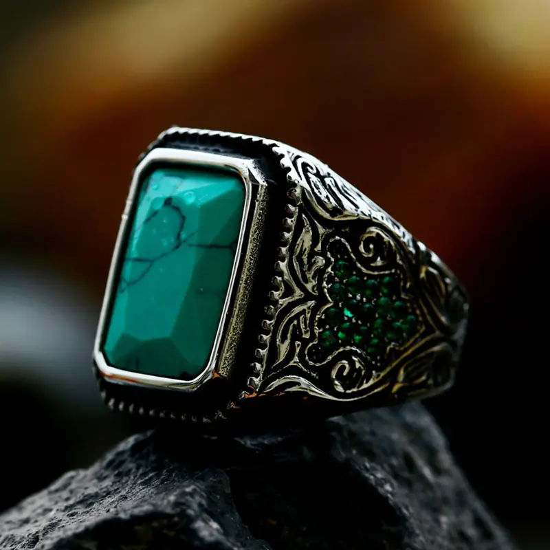 Mens Retro-Style Personalized Stainless Steel Ring