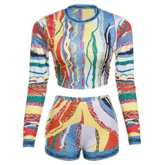 Long Sleeves Cropped High Waist Suit - Colour - View 1
