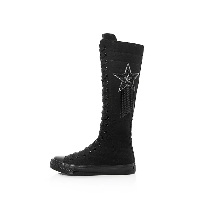 Five Pointed Star Canvas Boots - Black