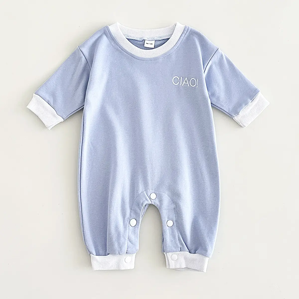 Baby Autumn Solid Color Half Sleeve Round Neck Onesie