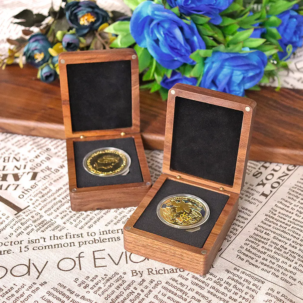 Commemorative Coin Solid Wood Black Walnut Badge Gold Medal Gold Coin Copper Coin Storage Box
