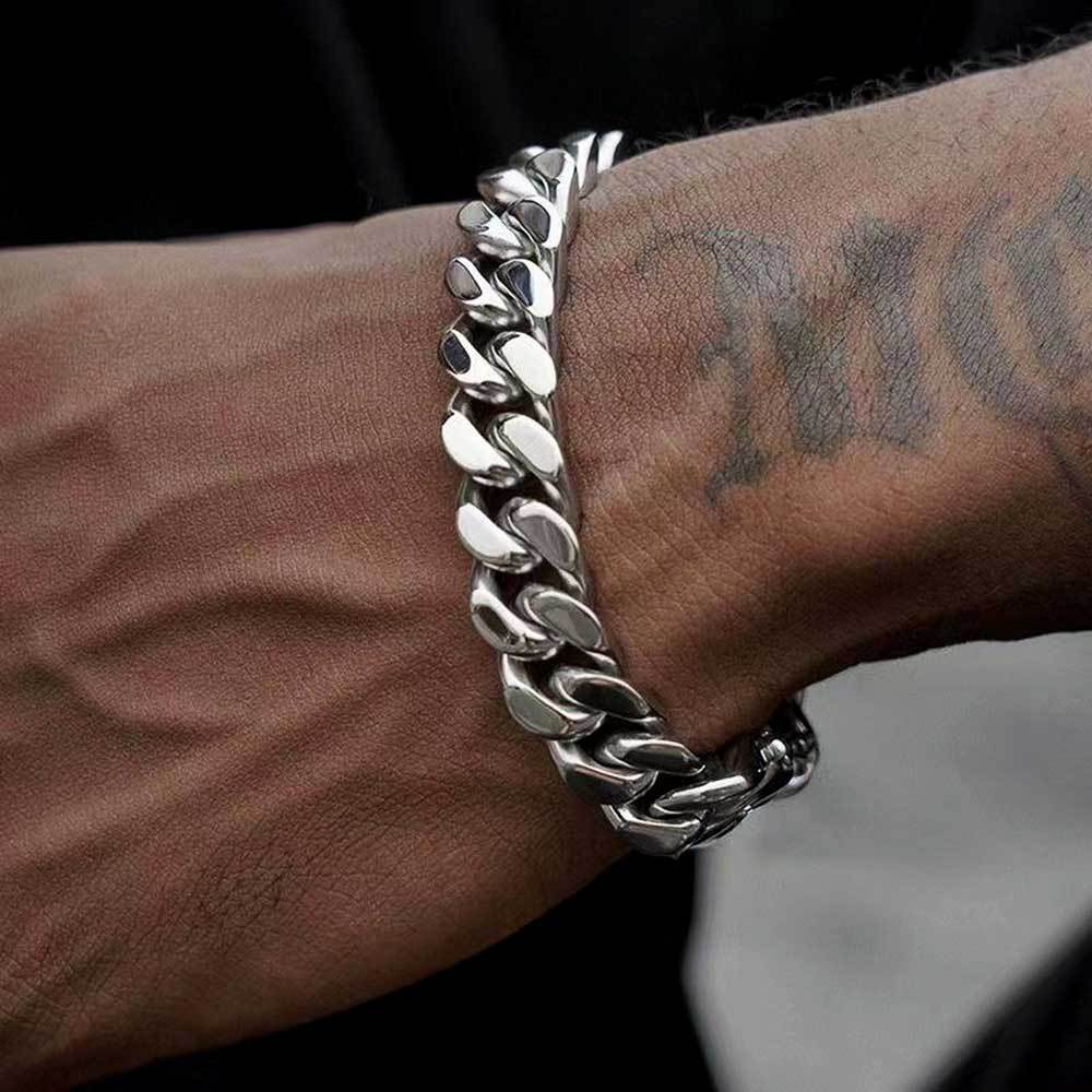 Stainless Steel Chain Four Sides Polished Encrypted Cuban Necklace Ornament Hip Hop Titanium Steel Bracelet