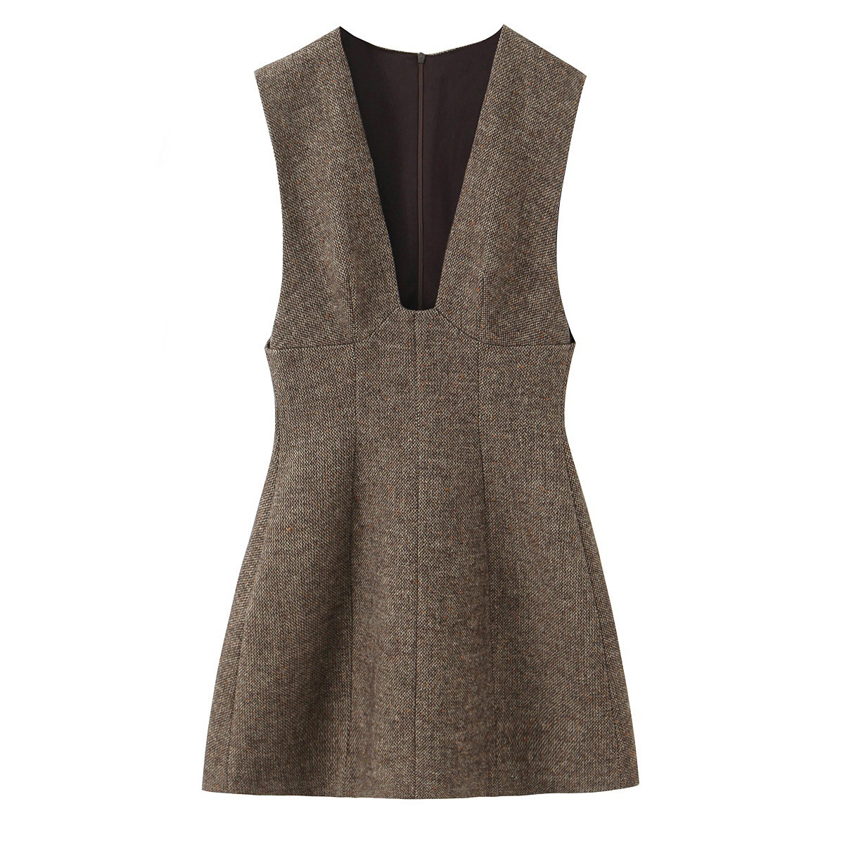 New Winter Sleeveless Deep V Neck Wool Mini Dress Picture Color M - Shop at LoveMi