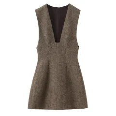 New Winter Sleeveless Deep V-Neck Wool Mini Dress - Picture Colour-M - View 1