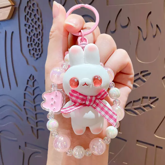 Cartoon Beaded Cute Bunny Doll Keychain Pink - Shop at LoveMi