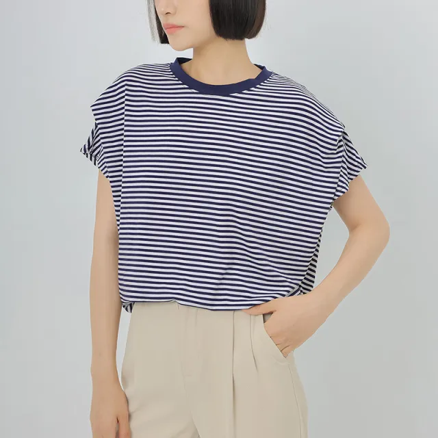 Summer Stripes T shirt Women's Cotton Loose Blue - Shop at LoveMi