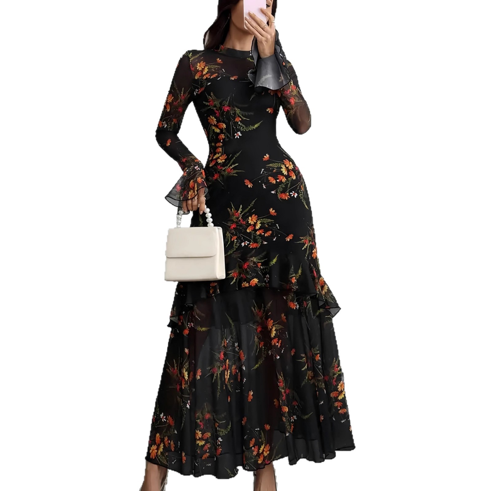 Women's Floral Dress Set With Suspenders - Image 6