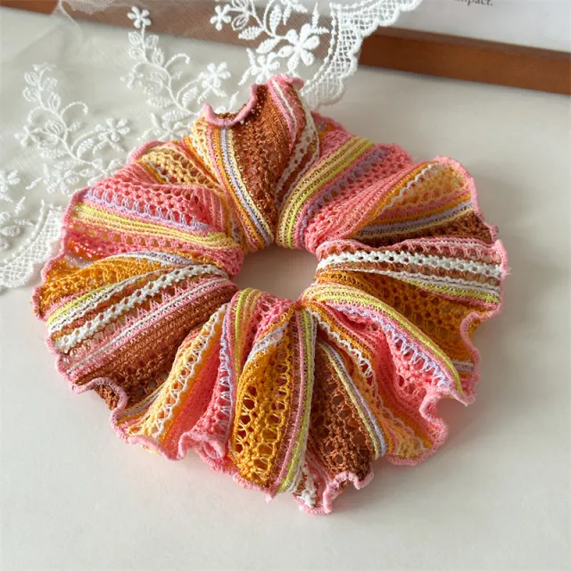 Summer Hollow Knitted Large Hair Band Women's Pink Yellow - Shop at LoveMi