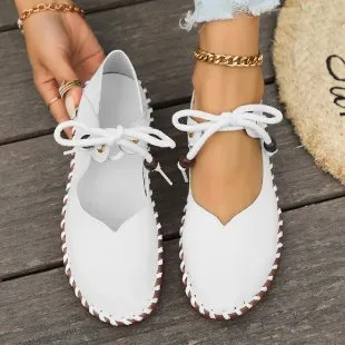 British Retro Round Head Lightweight Soft Sole Casual Pumps Women Beige - Shop at LoveMi