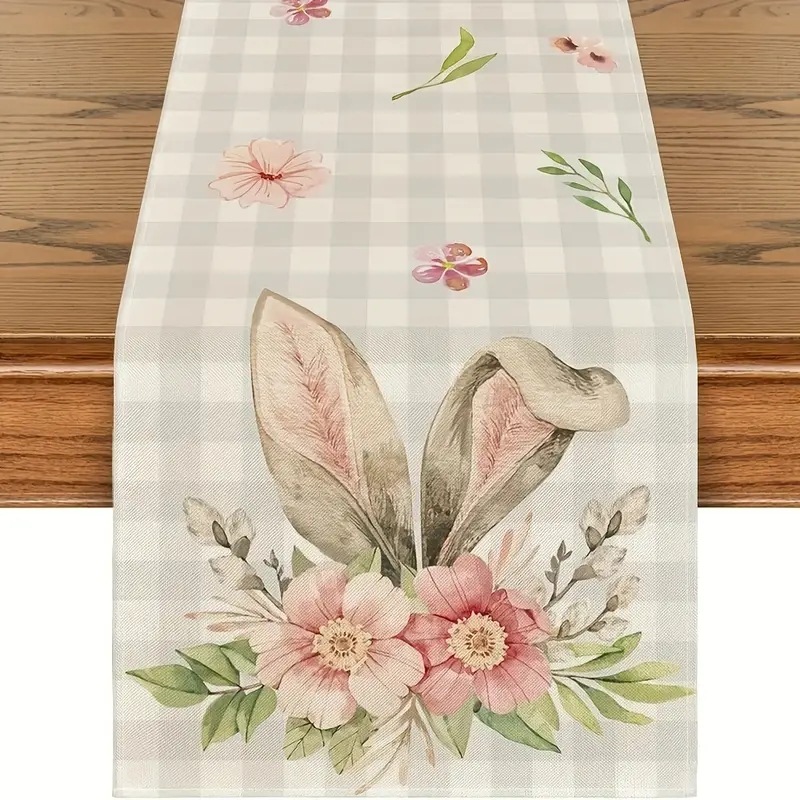Easter Table Runner Rabbit Egg Decoration Linen Printing Table Cloth - Picture 27 of 32