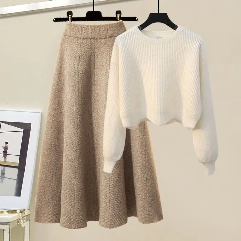 Knitted Sweater And Stylish Figure-flattering Skirt Two-Piece