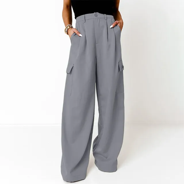 Fashion Loose Solid Color High Waist All matching Casual Pants For Women Gray - Shop at LoveMi