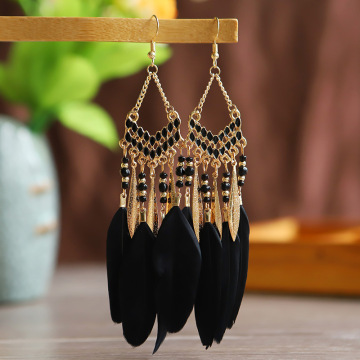 V-shaped Personality Long Feather Earrings