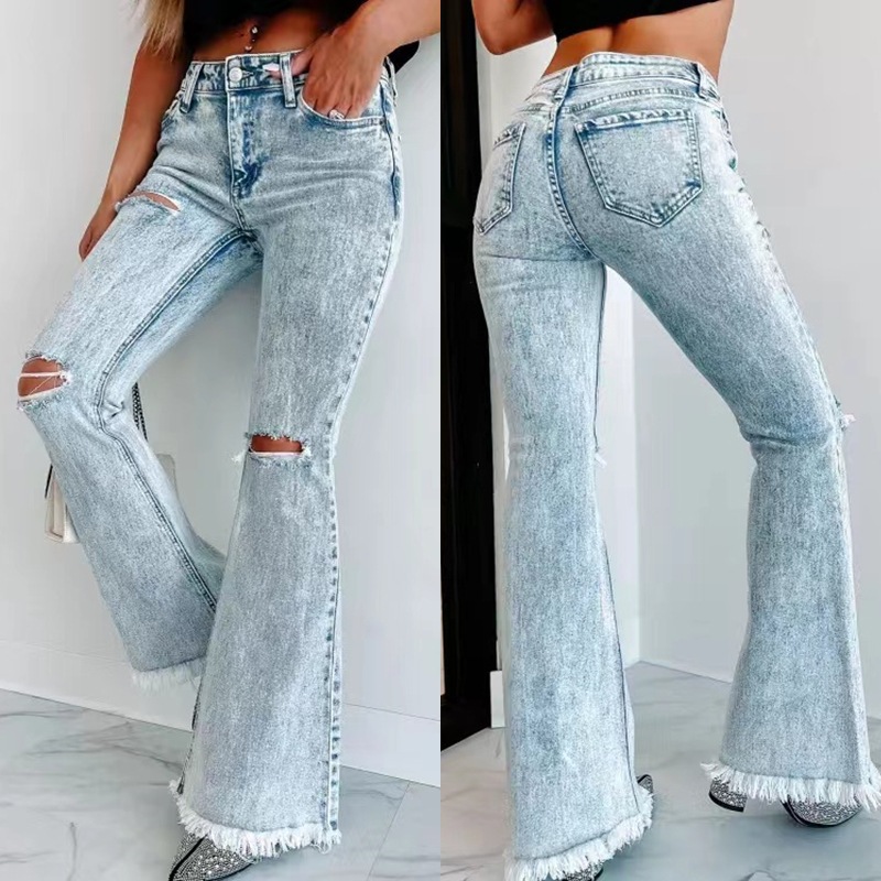 Women's Ripped Jeans Washed High Waist Light Blue - Shop at LoveMi