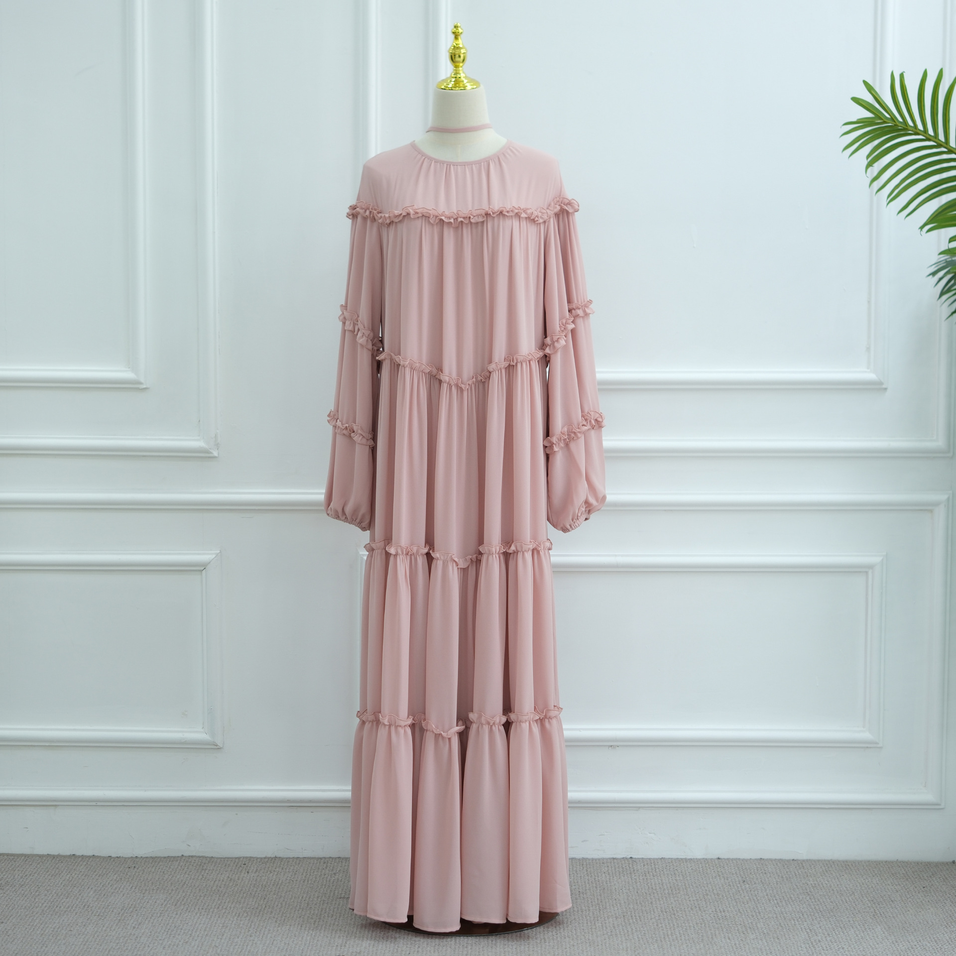Lace-Trim Long-Sleeve Tiered Maxi Dress — product details and sizing image 22