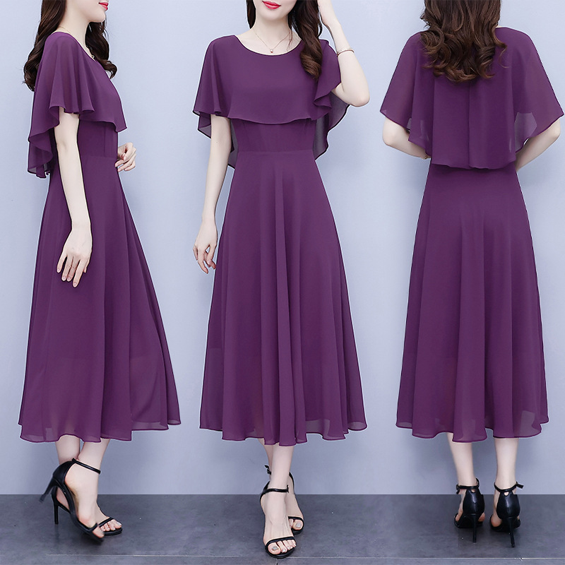 Women's Summer Waist Commuting Figure Flattering Chiffon Big Swing Skirt